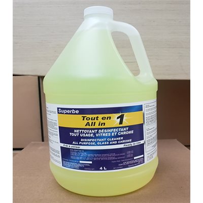 NETTOYANT DÉSINFECTANT SUPERBE TOUT USAGE MULTI-SURFACES, VITRE ET CHROME, PARFUM CITRON, 4 L NETTOYANT DÉSINFECTANT SUPERBE TOUT USAGE MULTI-SURFACES, VITRE ET CHROME, PARFUM CITRON, 4 L
