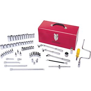 GRAY TOOLS 25069 - 68 PIECE 3 / 8" DRIVE 6 POINT SAE, CHROME SOCKET & ATTACHMENT SET, WITH HAND BOX