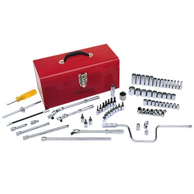 GRAY TOOLS 29176 - 75 PIECE 3 / 8" DRIVE 12 POINT METRIC, CHROME SOCKET & ATTACHMENT SET, WITH HAND BOX