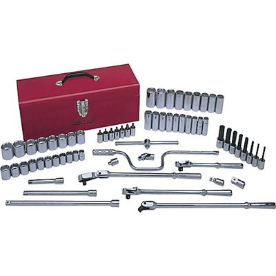 GRAY TOOLS 35067 - 67 PIECE 1 / 2" DRIVE 6 POINT SAE, CHROME SOCKET & ATTACHMENT SET, WITH HAND BOX