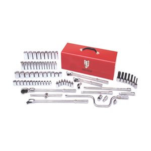GRAY TOOLS 39074 - 74 PIECE 1 / 2" DRIVE 6 POINT METRIC, CHROME SOCKET & ATTACHMENT SET, WITH HAND BOX