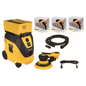 MIRKA MCA-RIDEROSACE-6 – ENSEMBLE DE PONCEUSE MIRKA DEROS 650CV AVEC EXTRACTEUR DE POUSSIÈRE ET ABRASIFS