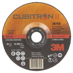 CUBITRON(TM) II CUT AND GRIND WHEEL, T27, 6" X 1 / 8" X 7 / 8"